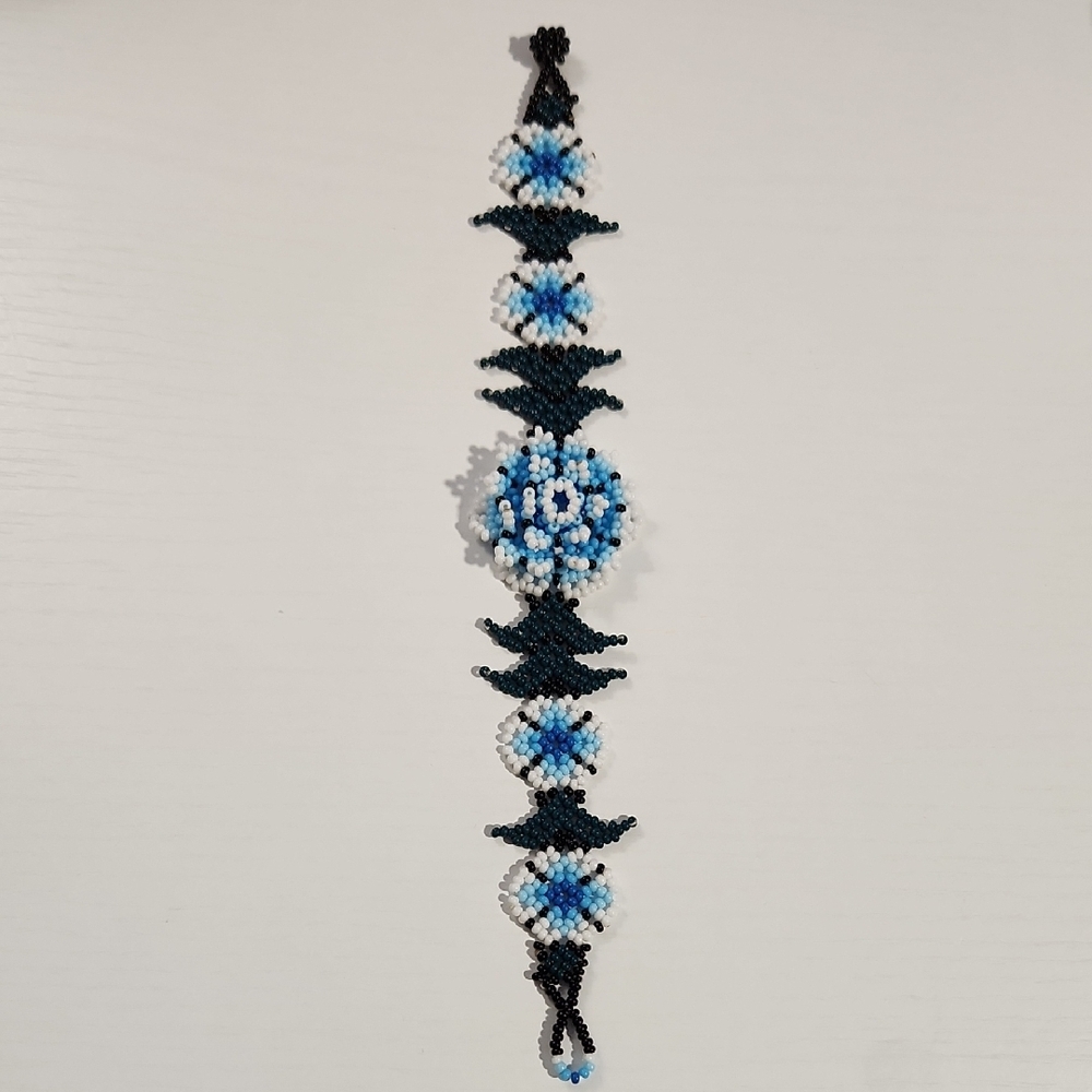 Handmade Beaded Bracelet in Black and Blue
